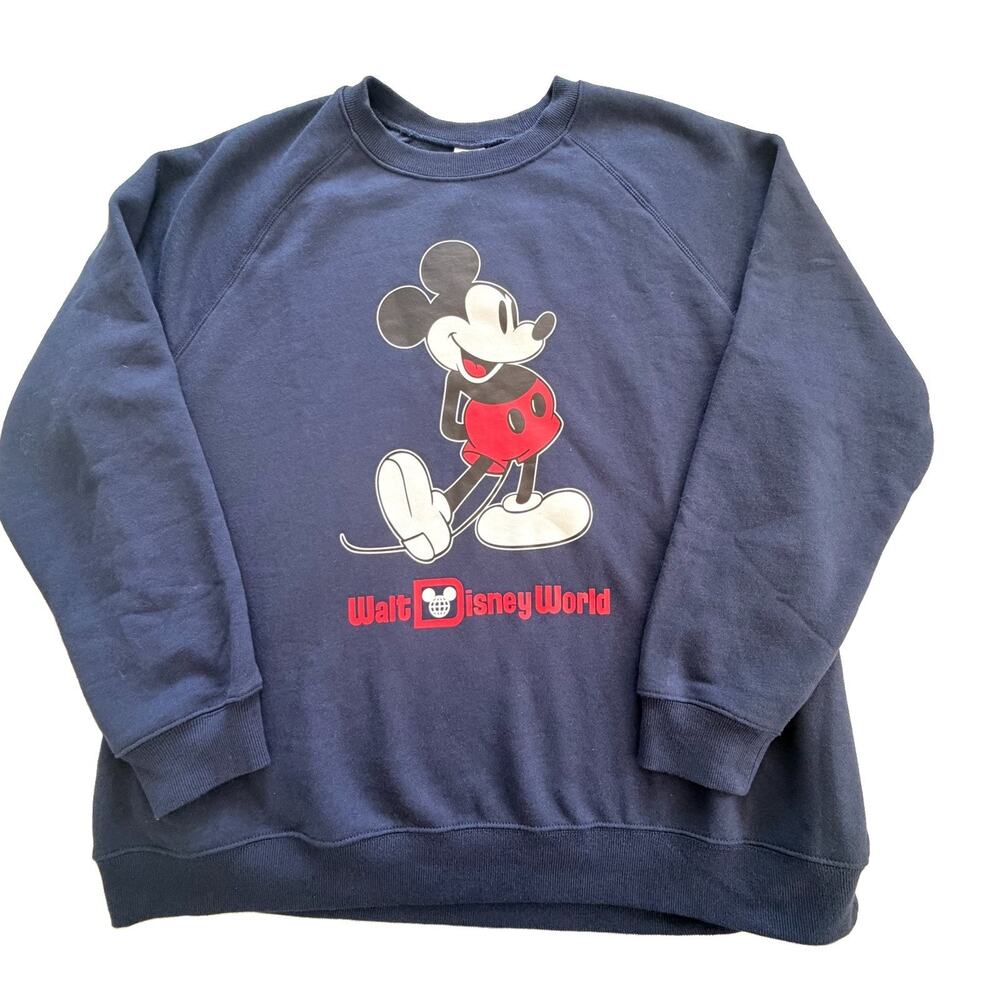 Walt Disney World Parks Navy Classic MIckey Fleece Crew Sweatshirt XXL EUC